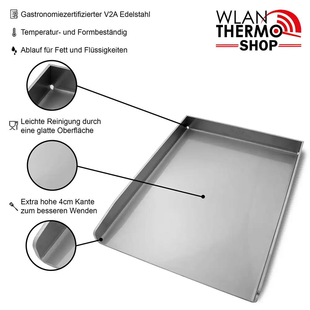 Plancha Edelstahl Grillplatte - Large 30x45cm